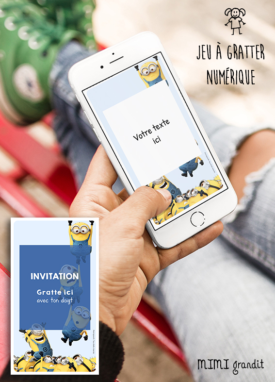 Invitation digitale anniversaire minions carte à gratter numérique