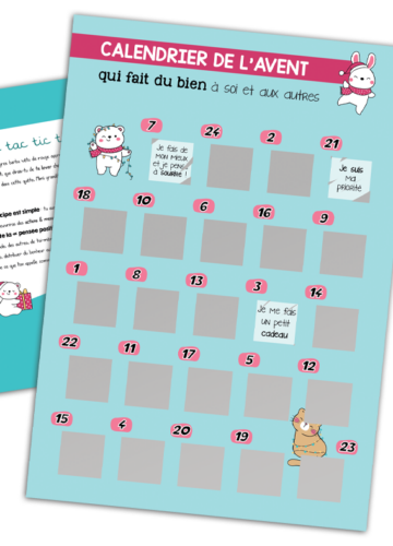 Calendrier de l'avent à gratter avec messages de pensée positive et bienveillance pour Noël