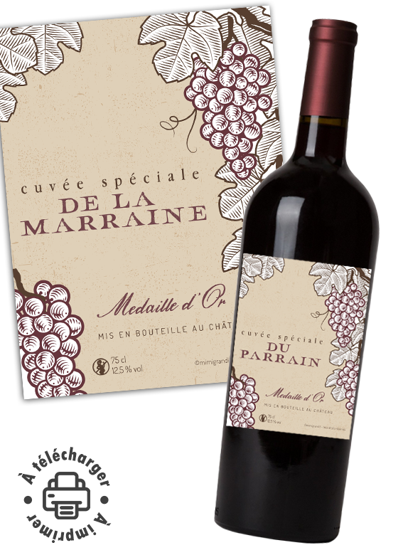 Demande parrain marraine vin Étiquette à imprimer