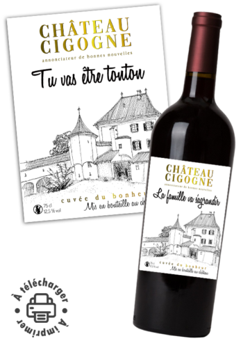 annonce grossesse étiquette vin à imprimer chateau cigogne
