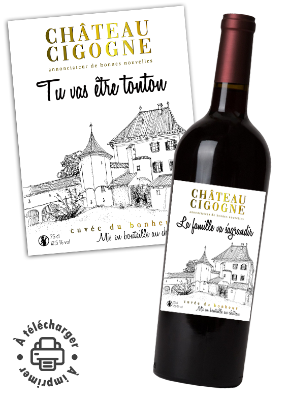 annonce grossesse étiquette vin à imprimer chateau cigogne