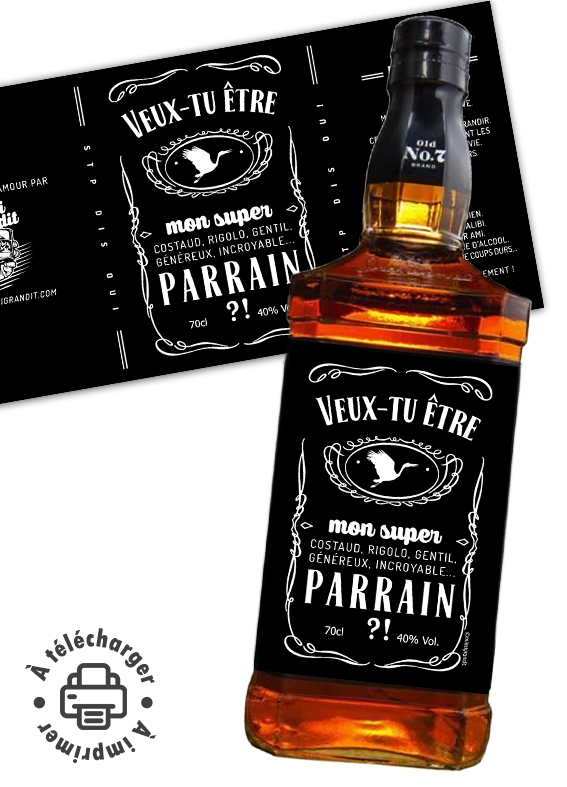 demande parrain étiquette bouteille whisky jack daniels a imprimer