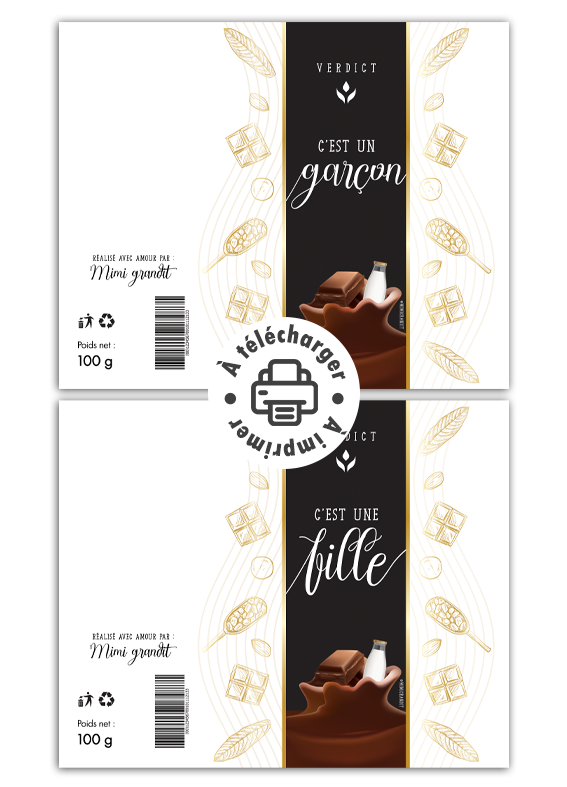 Tablette de chocolat personnalisée avec une annonce sexe bébé étiquette chocolat.