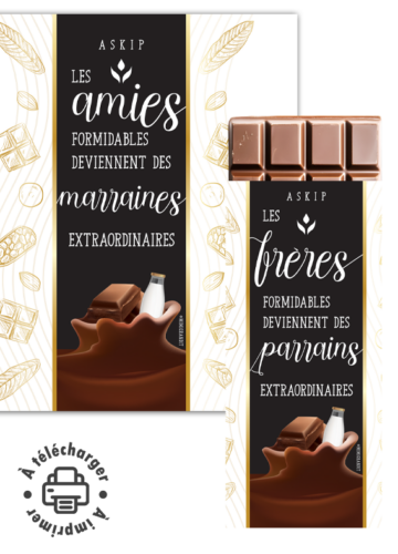 Demande parrain marraine étiquette chocolat à imprimer modèles amies et sœurs.