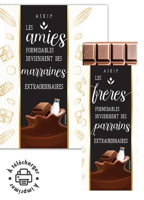 Demande parrain marraine étiquette chocolat à imprimer modèles amies et sœurs.