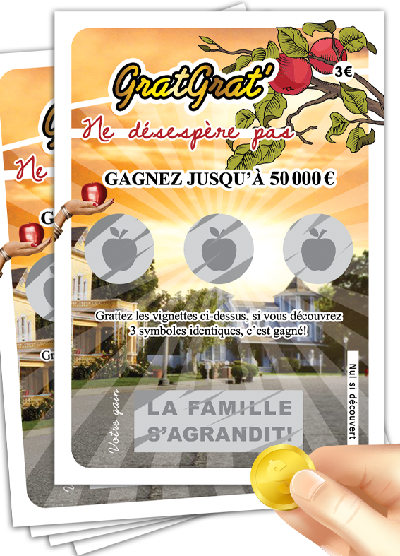 Lot de 5 cartes à gratter annonce grossesse série Gratgrat ne désespère pas.