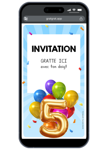 invitation-anniversaire-enfant-sur-telephone-ballon-chiffre-5-ans