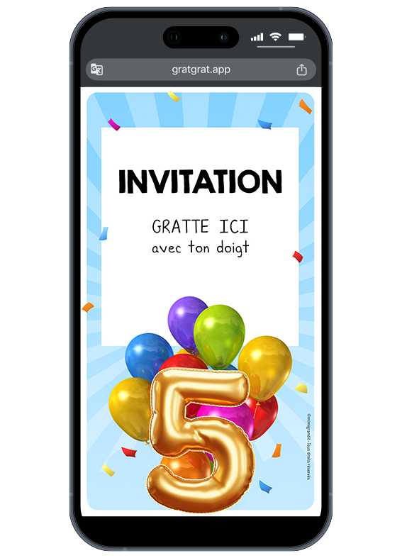 invitation-anniversaire-enfant-sur-telephone-ballon-chiffre-5-ans
