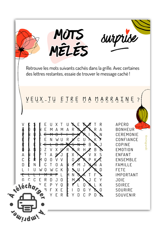 Réponses du jeu de mots mêlés pour une demande marraine originale à télécharger en PDF. Réponses du jeu de mots mêlés pour une demande marraine originale à télécharger en PDF.