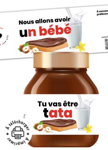 Annonce grossesse étiquette pâte à tartiner personnalisée pour la famille.