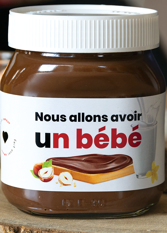 Annonce grossesse étiquette pâte à tartiner personnalisée Nous allons avoir un bébé.