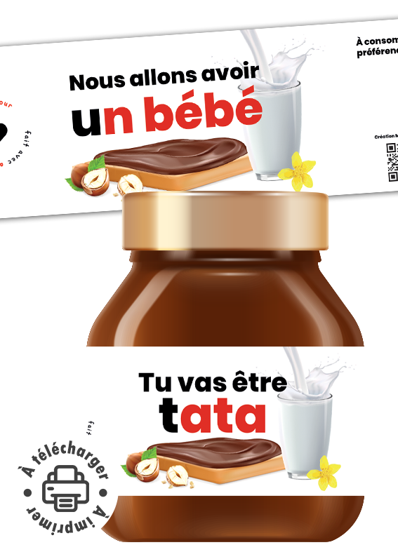 Annonce grossesse étiquette pâte à tartiner personnalisée pour la famille. Annonce grossesse étiquette pâte à tartiner personnalisée pour la famille.