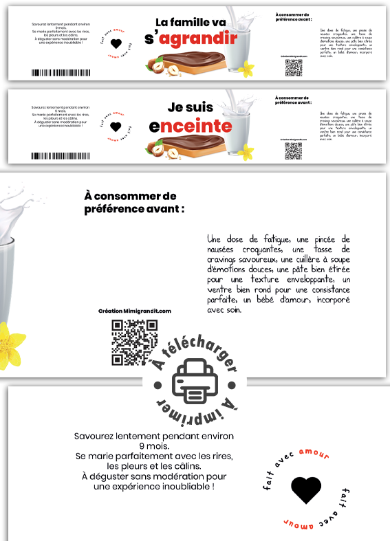 Variantes de l'annonce grossesse étiquette pâte à tartiner pour parrain et famille. Variantes de l'annonce grossesse étiquette pâte à tartiner pour parrain et famille.