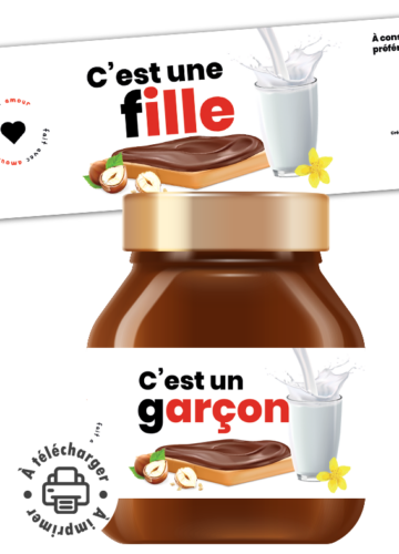 Annonce sexe bébé étiquette pâte à tartiner "C'est une fille" ou un garçon à imprimer.