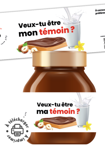 Étiquette personnalisée demande témoin sur pot de chocolat.