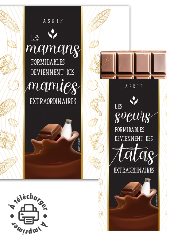Annonce grossesse étiquette chocolat personnalisée pour mamie et tata.