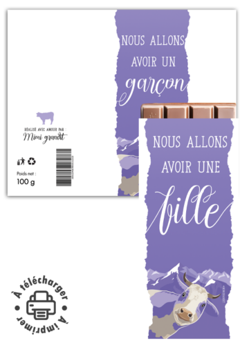 Annonce sexe bébé étiquette chocolat à imprimer message "Nous allons avoir une fille".