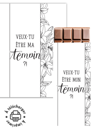 Demande témoin de mariage originale étiquette chocolat noir et blanc.