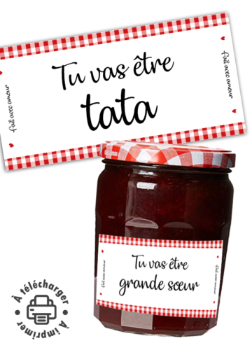 Annonce grossesse étiquette confiture personnalisable "Tu vas être tata".