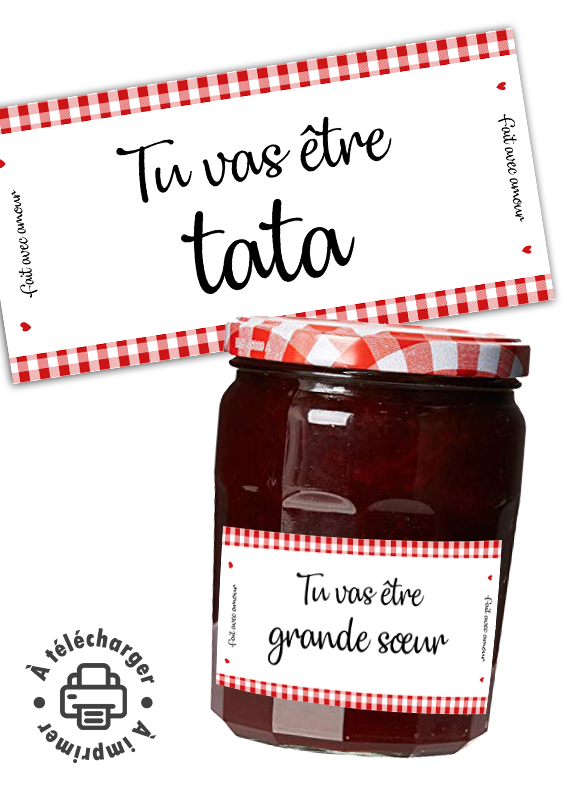 Annonce grossesse étiquette confiture personnalisable "Tu vas être tata". Annonce grossesse étiquette confiture personnalisable "Tu vas être tata".