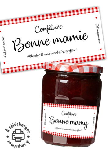 Annonce grossesse étiquette confiture Bonne Mamie à imprimer pour future grand-mère.