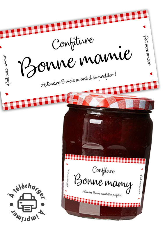 Annonce grossesse étiquette confiture Bonne Mamie à imprimer pour future grand-mère.