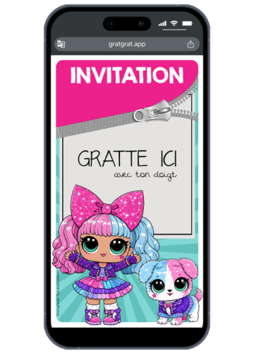 invitation-digitale-a-gratter-theme-poupee-sur-smartphone
