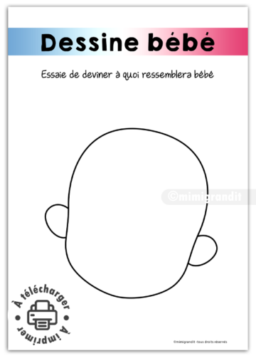 Jeu baby shower dessine bébé à imprimer fiche d'activité avec contour de visage.
