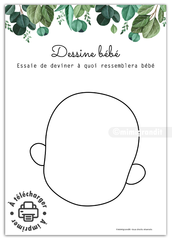 Jeu baby shower dessine bébé feuilles activité créative thème nature.