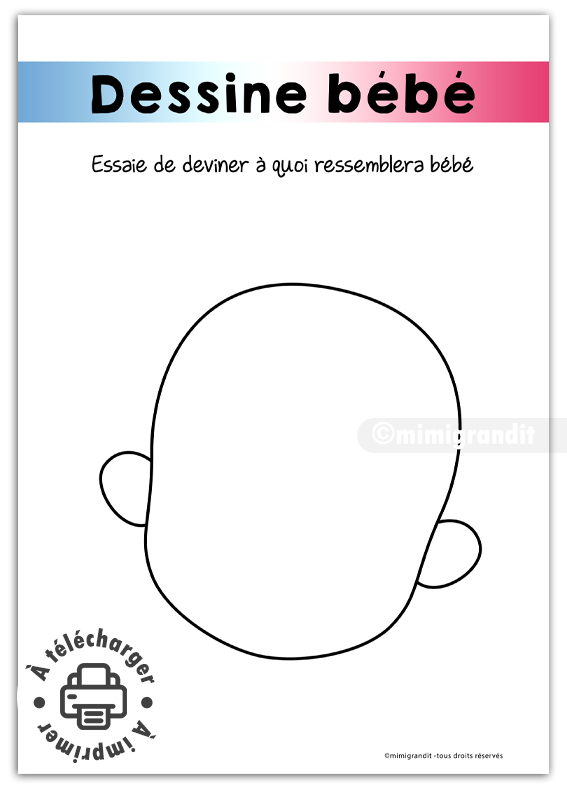 Jeu baby shower dessine bébé à imprimer fiche d'activité avec contour de visage.