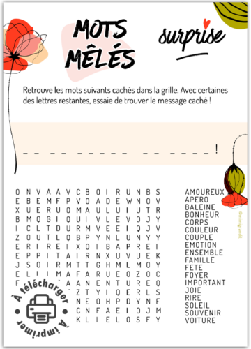 Annonce grossesse mots mêlés à imprimer avec message caché "On va avoir un bébé".