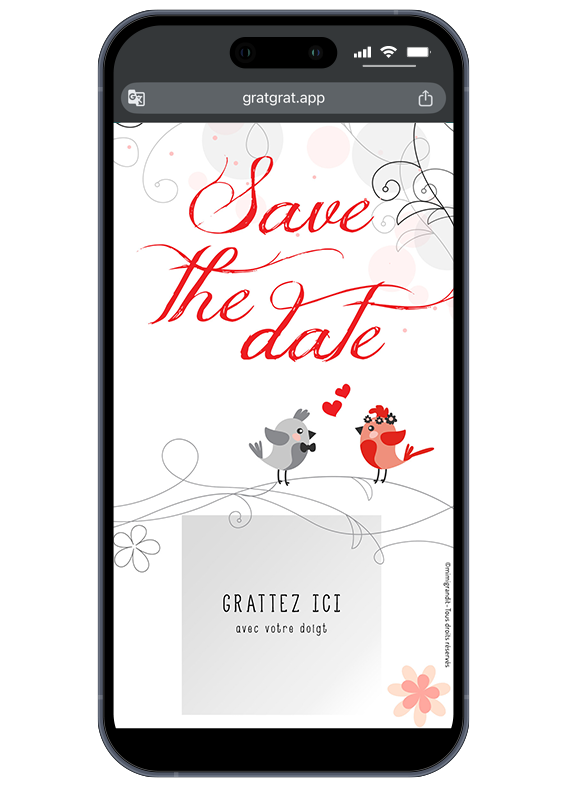 save-the-date-mariage-numérique-oiseaux-amoureux-rouge-zone-texte-large