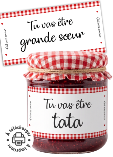 Annonce grossesse étiquette confiture personnalisable "Tu vas être tata".