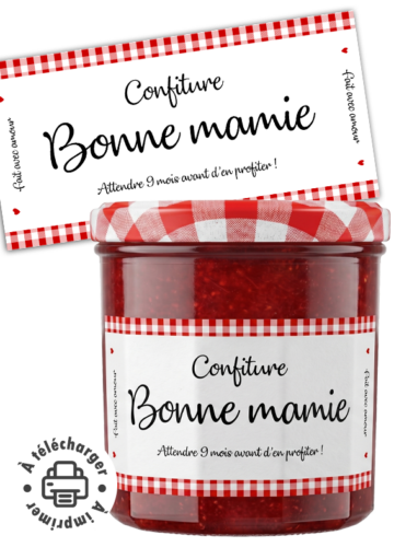 Annonce grossesse étiquette confiture Bonne Mamie à imprimer pour future grand-mère.