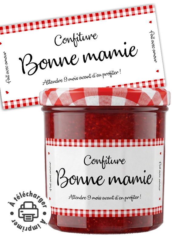 Annonce grossesse étiquette confiture Bonne Mamie à imprimer pour future grand-mère.