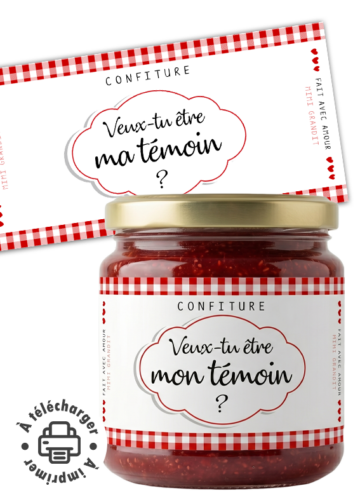 Demande témoin étiquette confiture à imprimer message "Veux-tu être mon témoin".
