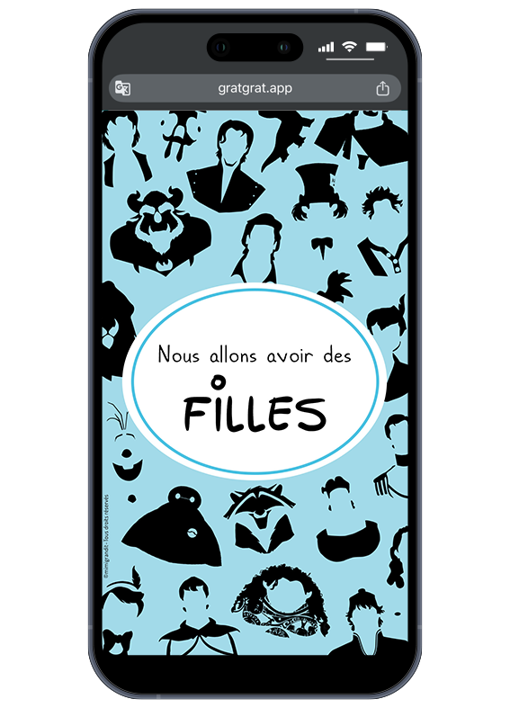 Carte annonce sexe bébé sur téléphone filles. Annonce sexe bébé jumeaux numérique message "NOUS ALLONS AVOIR DES FILLES !".