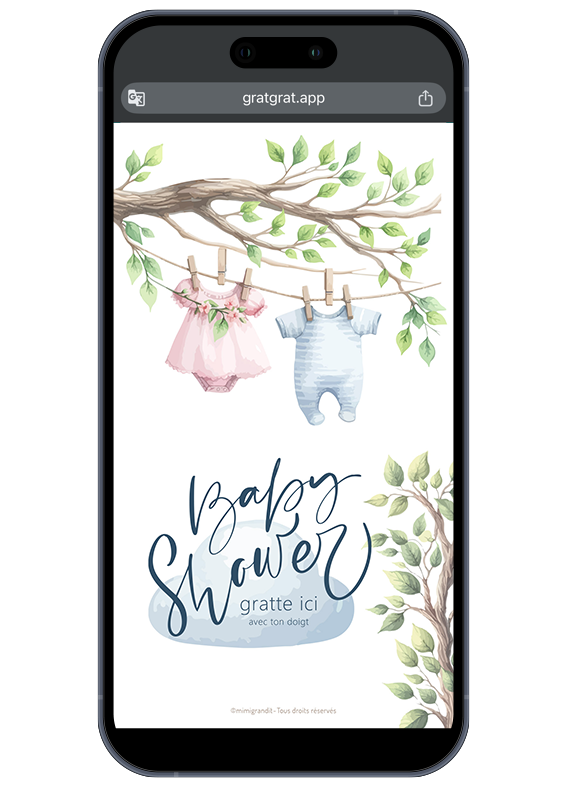 Faire part numerique baby shower original aquarelle arbre vetements bebe