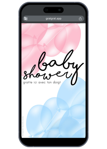 Invitation baby shower originale virtuelle carte à gratter ballons roses et bleus