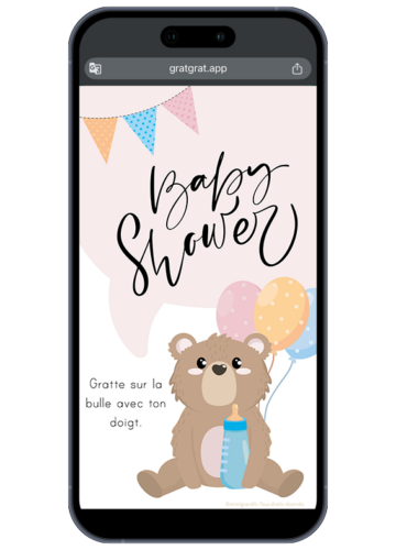 Invitation virtuelle baby shower ourson mignon carte a gratter numerique