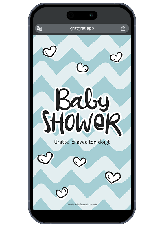 Visuel avant grattage de l'invitation en ligne baby shower garçon Invitation virtuelle baby shower garcon carte a gratter bleu turquoise