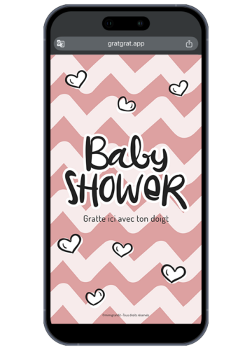 Invitation baby shower fille virtuelle carte a gratter coeur rose