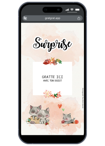 Carte à gratter numérique personnalisable surprise avec illustration aquarelle de famille de chats et chaton.
