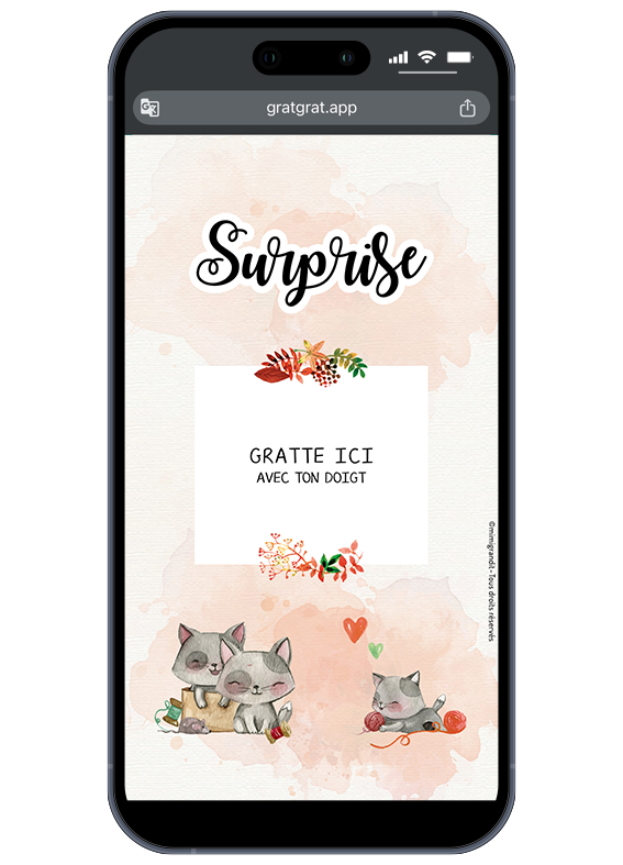 Carte à gratter numérique personnalisable surprise avec illustration aquarelle de famille de chats et chaton.