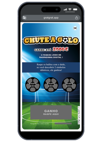 Anúncio de revelação do sexo do bebé digital com tema futebol "Chute a Golo" em português num smartphone.
