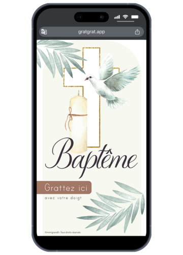 Invitation bapteme en ligne originale carte virtuelle a gratter colombe