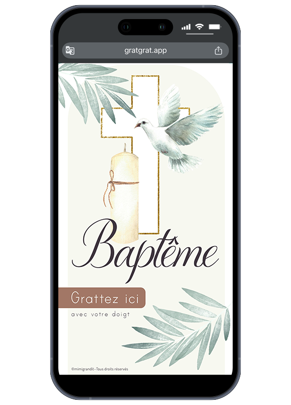 Invitation bapteme en ligne originale carte virtuelle a gratter colombe
