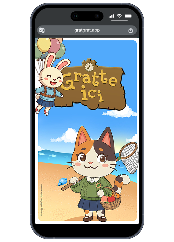 Une invitation interactive où les invités grattent l'écran pour découvrir les informations de la fête. Invitation anniversaire virtuelle à gratter animal crossing plage aventure personnalisable