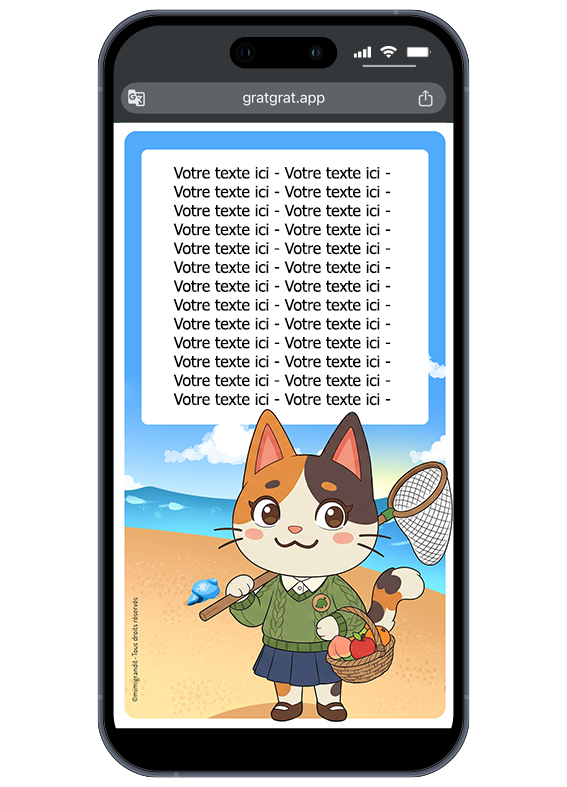 Une invitation anniversaire sur téléphone où les destinataires grattent l'écran pour découvrir les textes sur l'évènement. Invitation anniversaire digitale à gratter animaux mignons plage aventure personnalisable