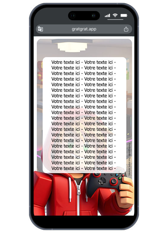 Exemple de zone de texte personnalisée visible une fois l'écran du smartphone gratté au doigt. Carte invitation numérique anniversaire jeux vidéo avec texte personnalisé dévoilé après grattage virtuel.
